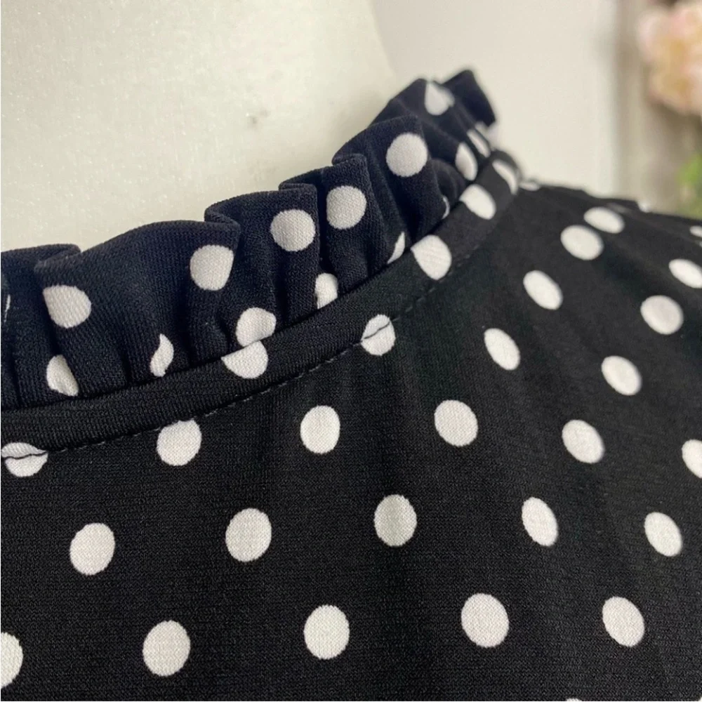 CeCe Black and White Polka Dot Puff Sleeve Blouse - Picture 4 of 6